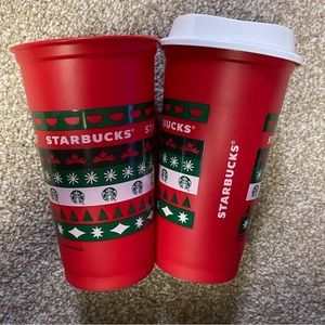 Starbucks Christmas 2020 Limited Edition Hot Cup Set of Two Cups and One Lid